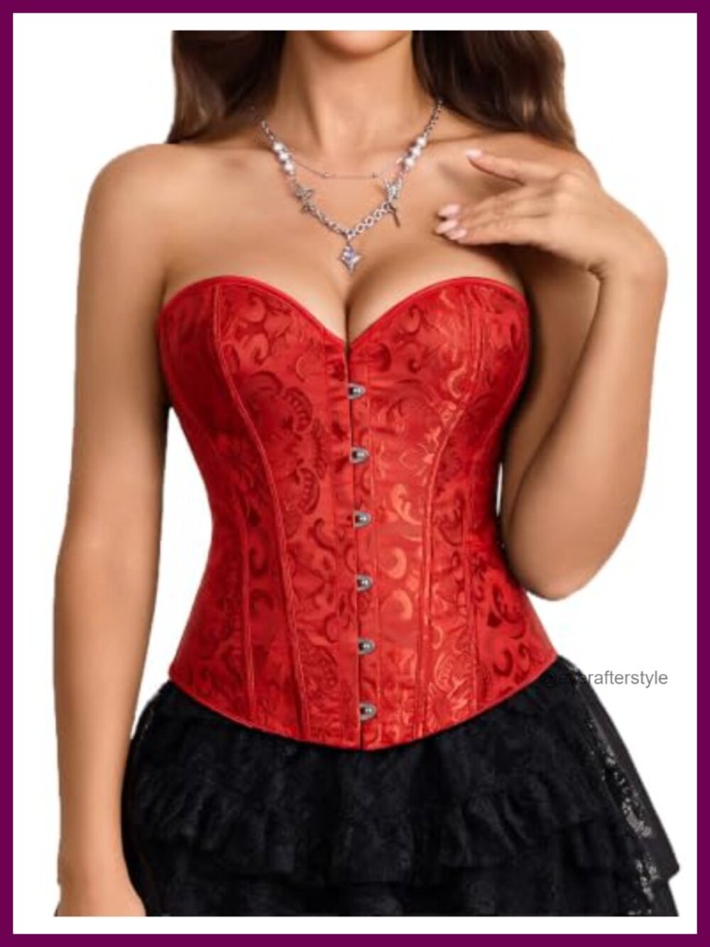 Overbust Corset Top Steel Boned Strapless Bustier Lace Up Waist Cincher